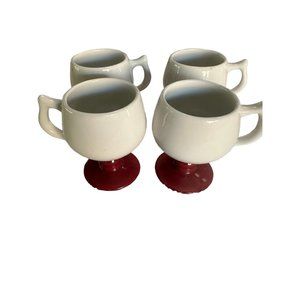 Vintage set of 4 Carbie Puerto Rico Ivory Coffee Mugs Burgundy footed pedestal